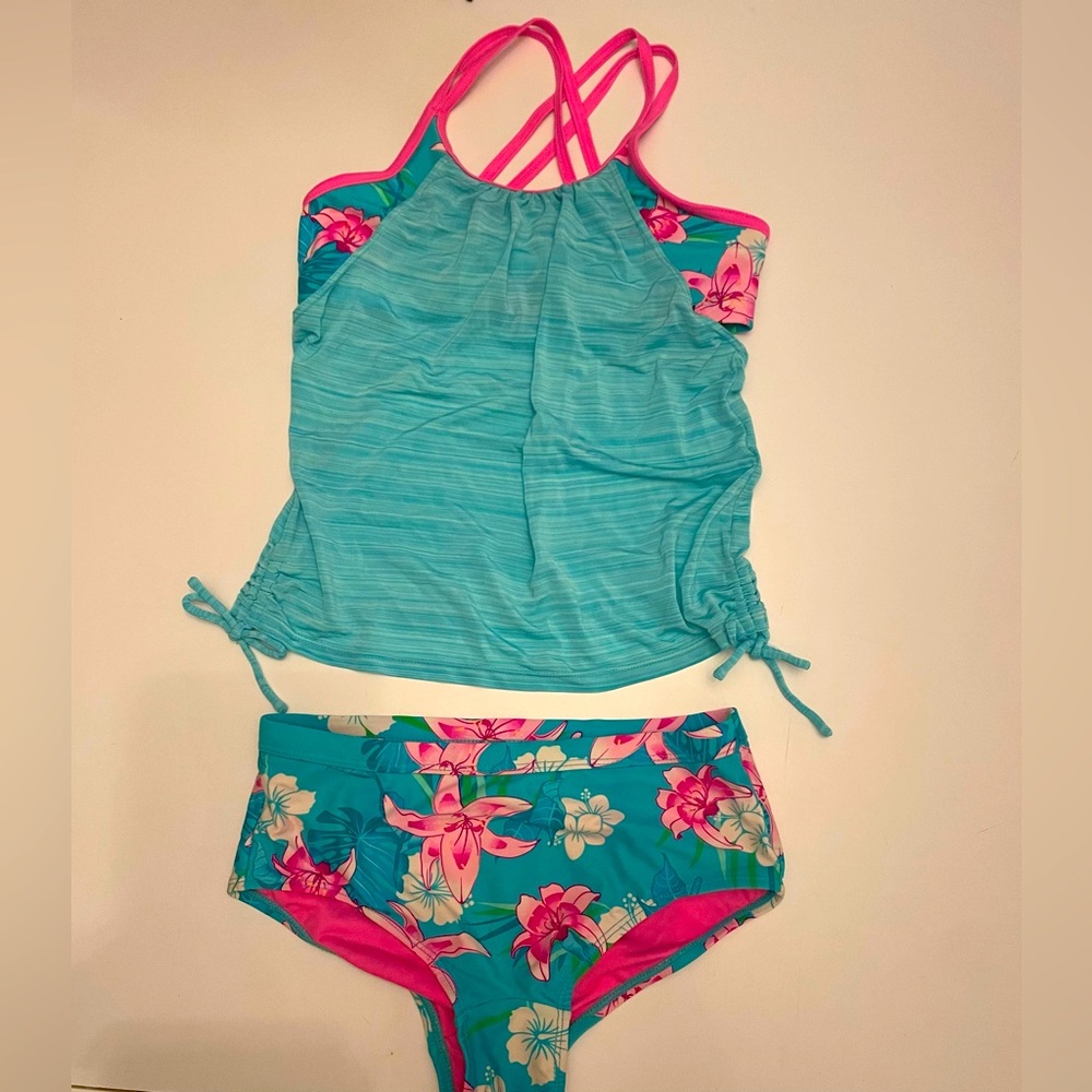 GIRLS Swim Pair in Tropical Blue and Pink Size 10/12